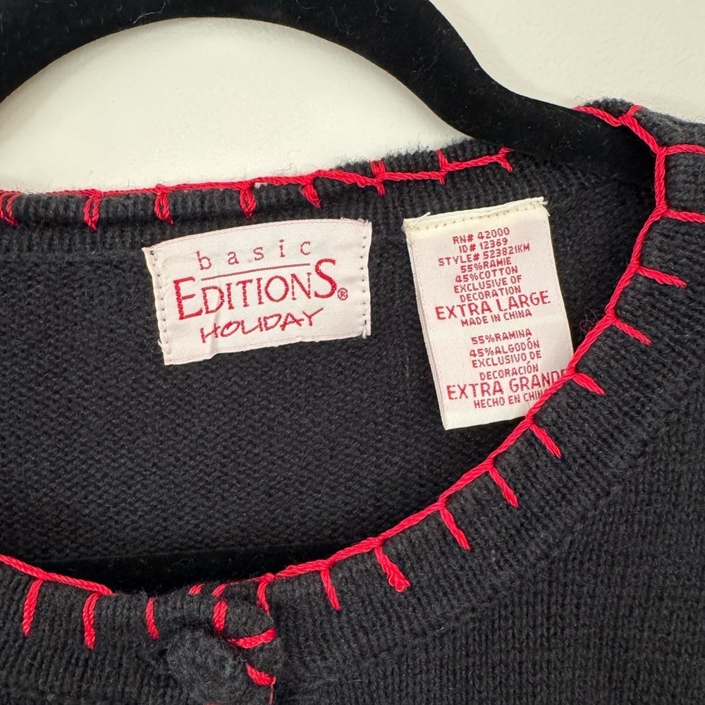 Vintage Basic Editions Christmas Sweater Women’s XL Black Embroidered Trees - Picture 4 of 5
